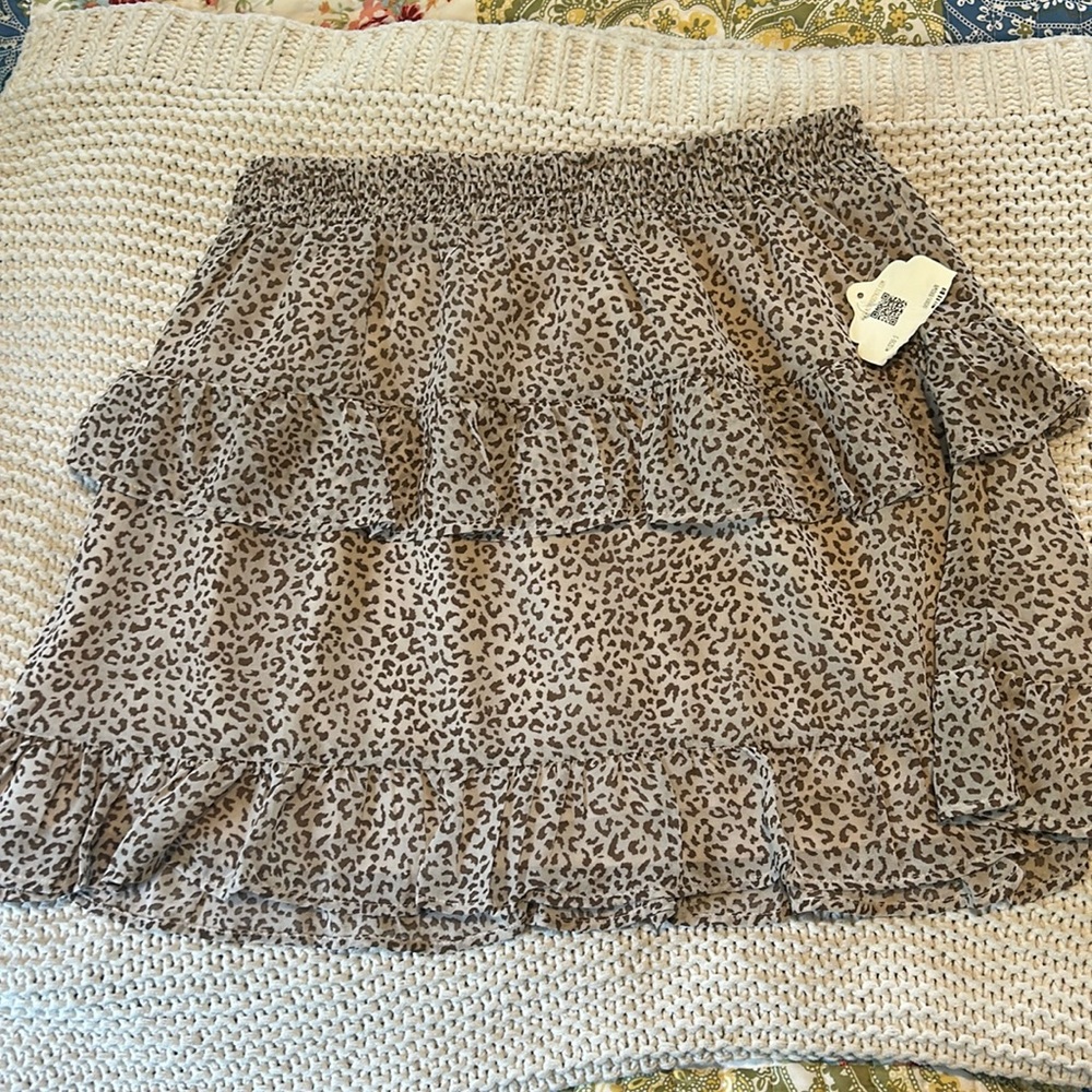 Altar'd State Taupe and Brown Leopard Tiered Mini Skirt